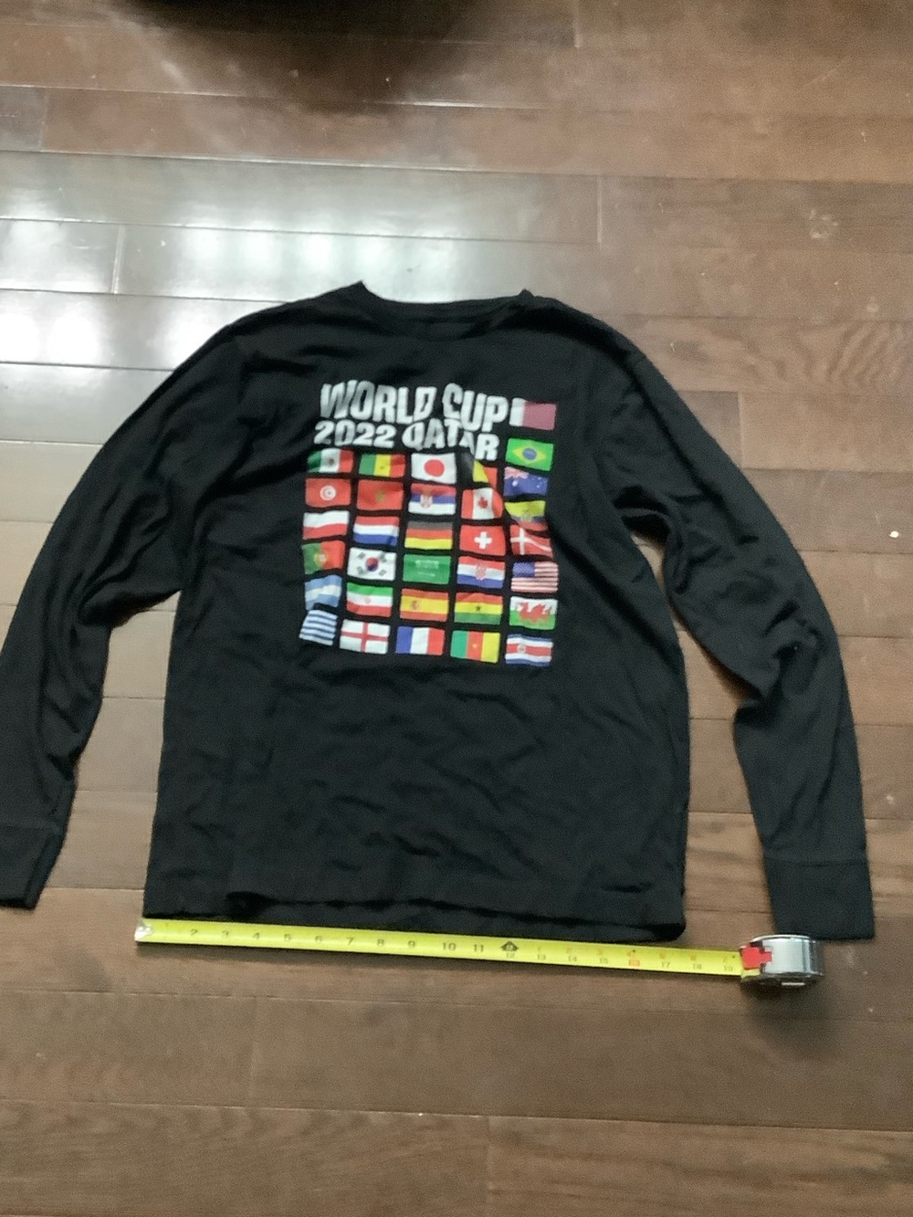 World Cup 2022 Qatar Long Sleeve Tee - Black with Multicolor Flags